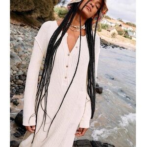 Free People Beach Free Fall Knit Sweater Henley Maxi Dress Women’s Small Oatmeal